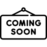 A simple black and white icon of a hanging sign that reads "COMING SOON" in bold capital letters. The design shows a rectangular sign with rounded corners suspended from a hook or hanger, rendered in a minimalist line art style.